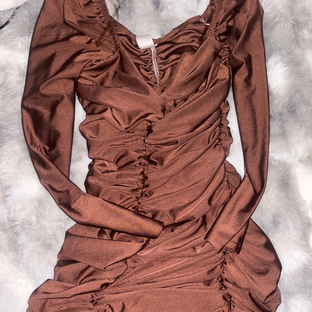 Elegant Brown Ruched Dress